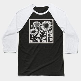 Black and White Sunflowers Baseball T-Shirt